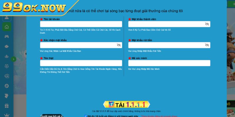 Đăng Ký 99OK Quy trình tạo tài khoản siêu tốc update mới 1 Điền thông tin đăng ký 99OK